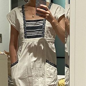 WHIT white and blue embroidery cotton summer dress
